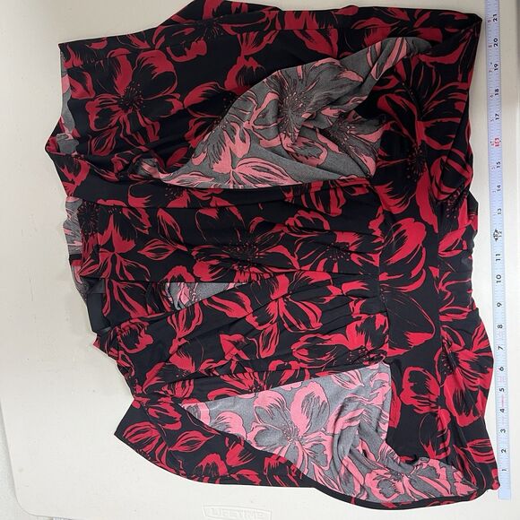 Norma Kamali XXL Red Floral Faux Wrap Dress Sleeveless Stretch Midi Bold Print - Picture 10 of 11